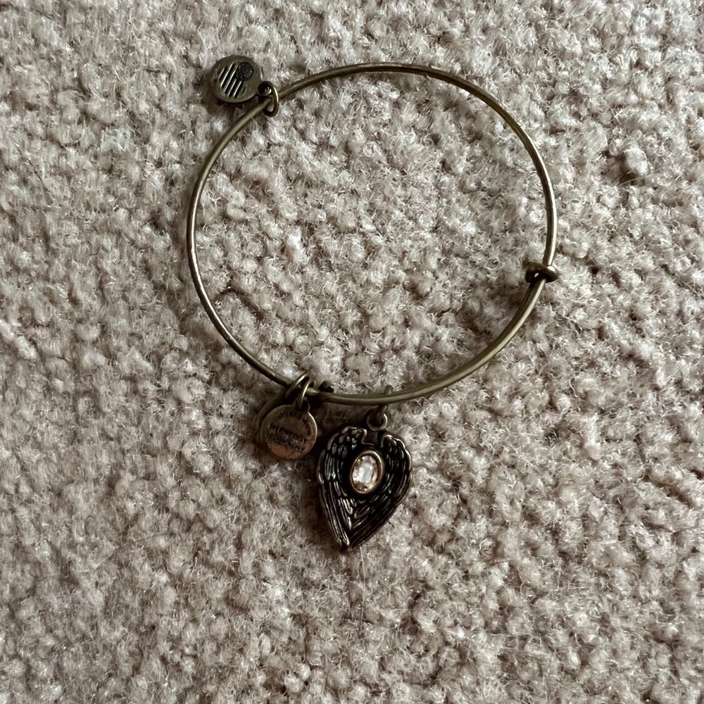 Gold alex and ani guardian angel bangle
